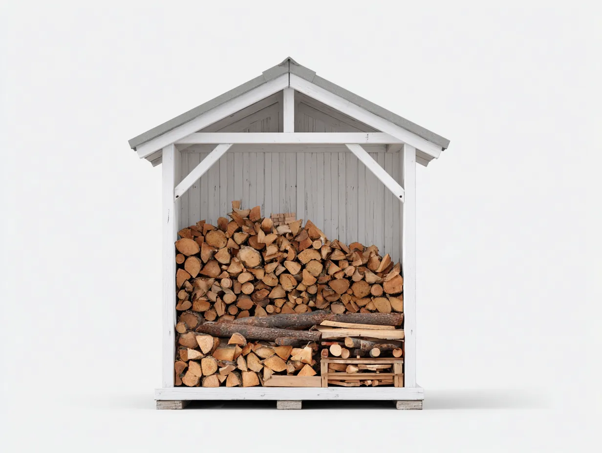 Kaminholzregal-Holz-Bitumen-128x72x162 cm-Weiß-Landhausstil-Bamboouphaus