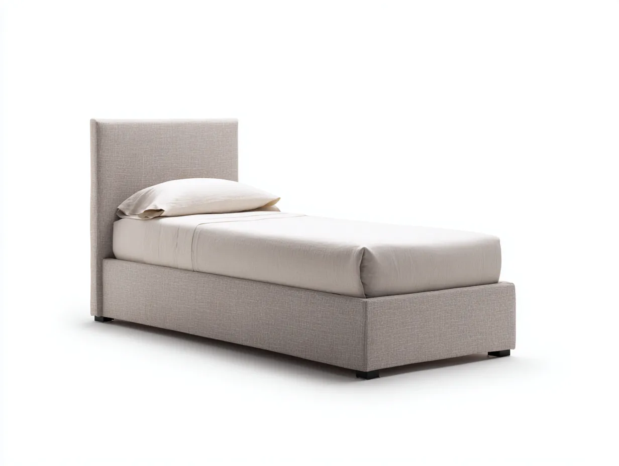 Einzelbett - Stoff-Holzwerkstoff - 205x98x97 cm - Beige - Modern-Bamboouphaus