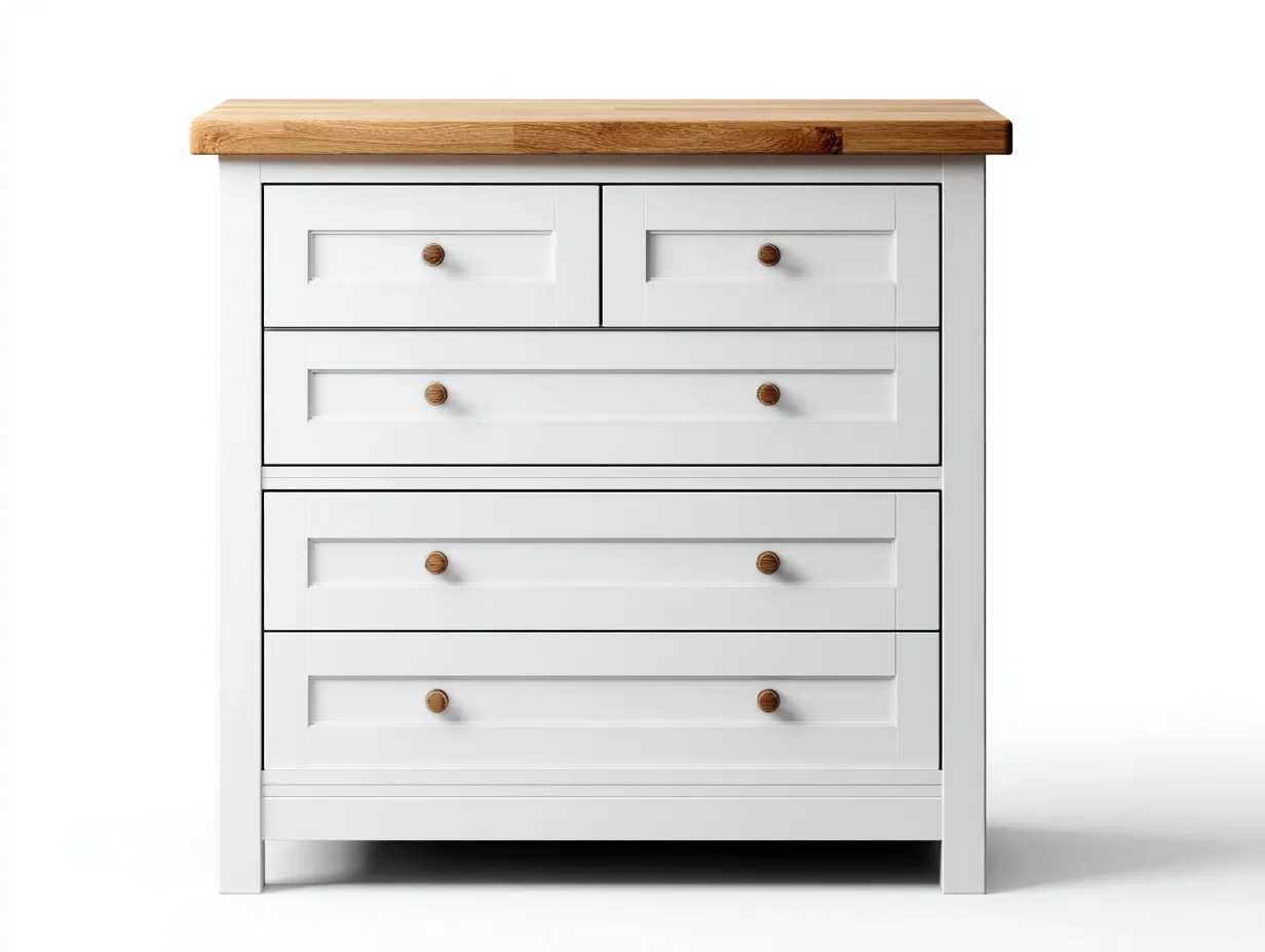 Kommode mit Schubladen - Holz-Metall - 118x46x88 cm - Weiß-Natur - Landhausstil-Bamboouphaus