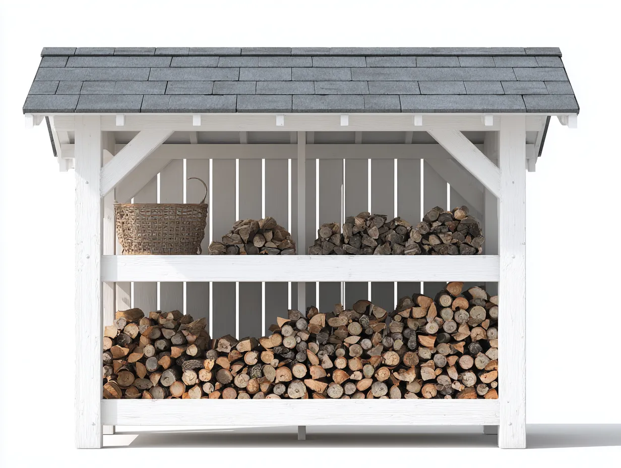 Kaminholzregal-Holz-Bitumen-176x60x165 cm-Weiß-Landhausstil-Bamboouphaus