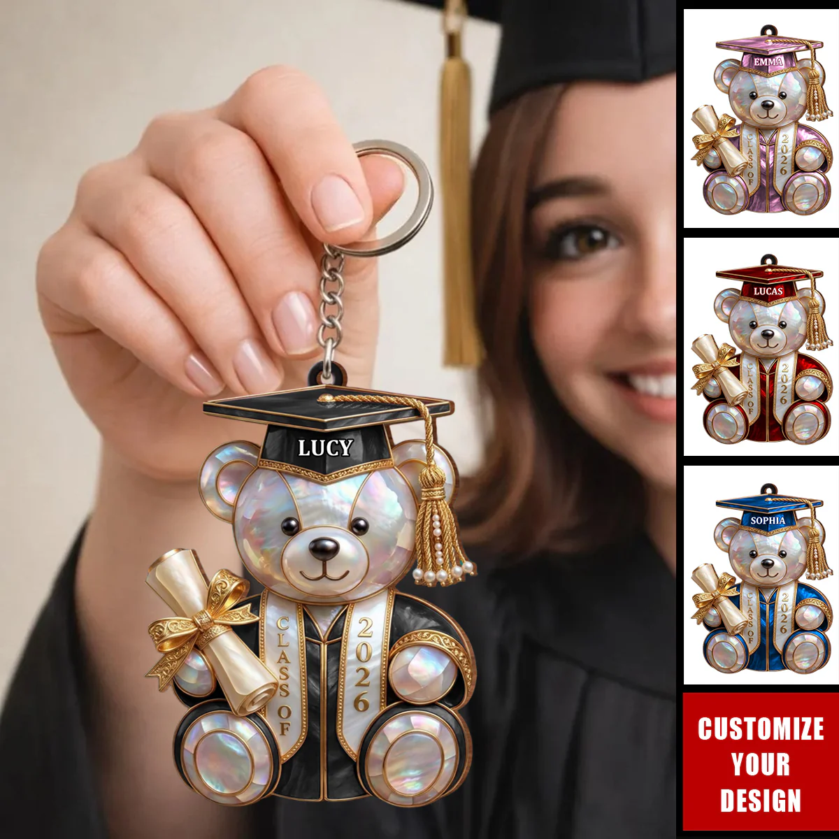 "Proud Graduate" Personalized Graduation Bear Keychain