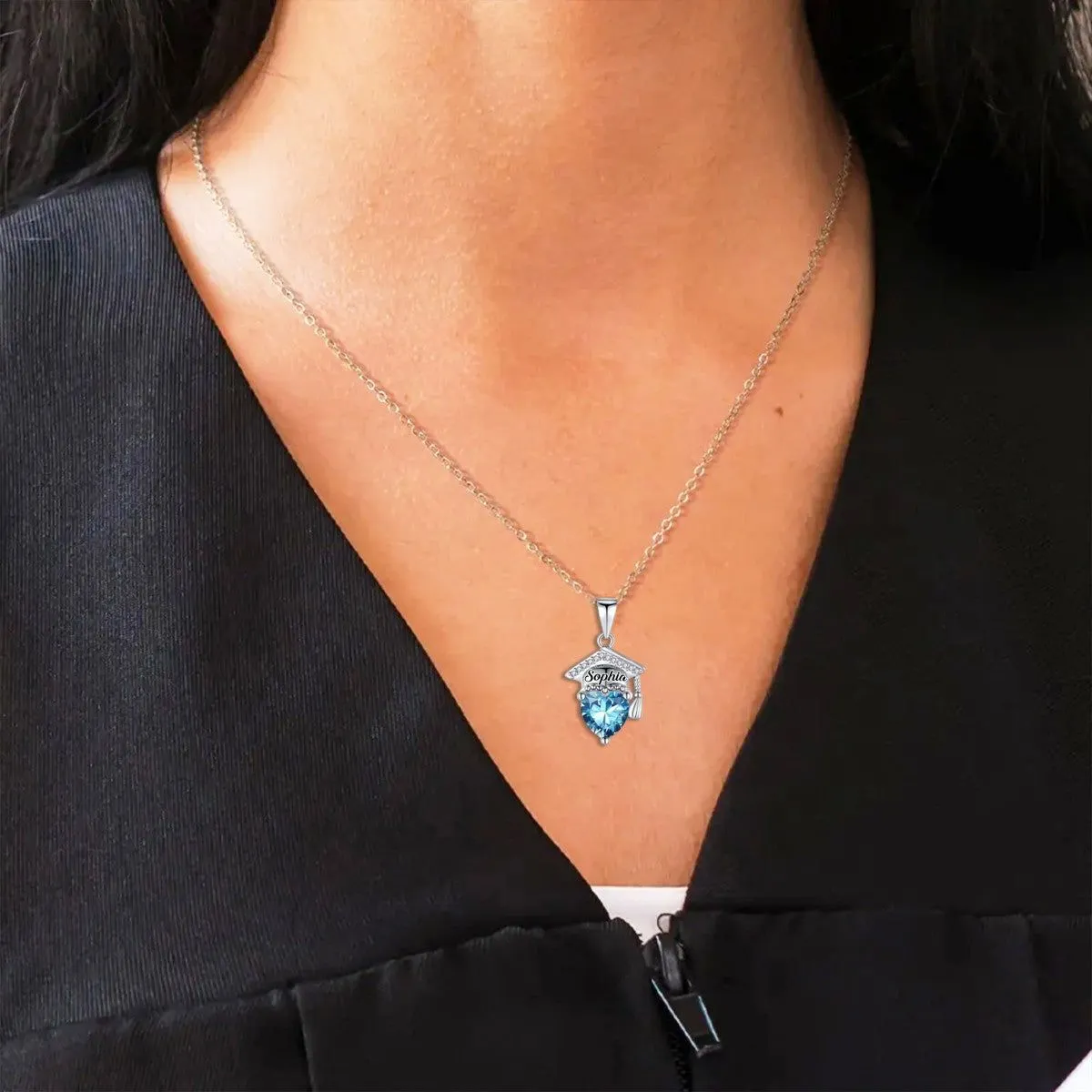 Personalized Graduation Cap Heart Birthstone Necklace, Graduation Gift for Class of 2026 Graduates