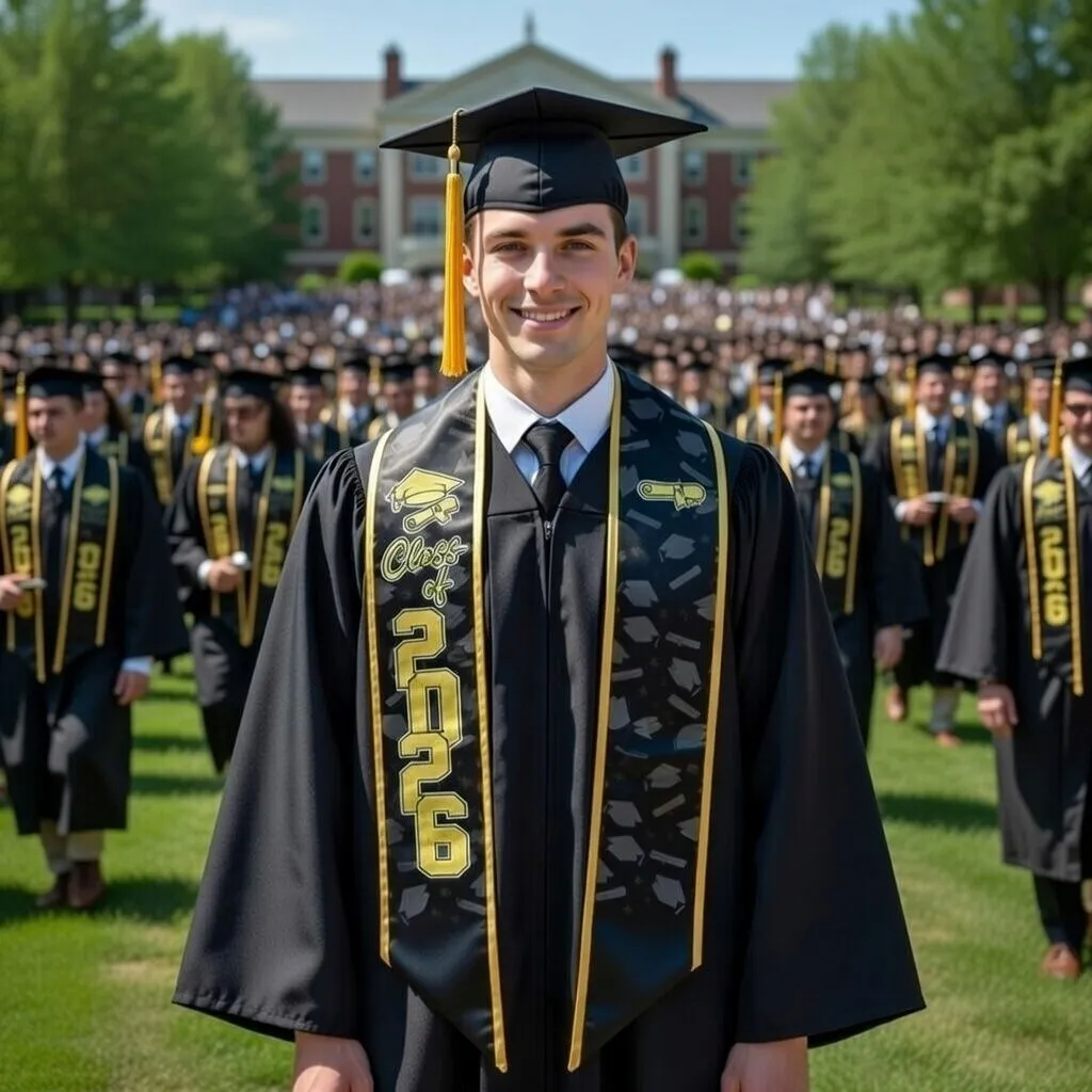 Graduation stoles for the Class of 2026, customizable with names and photos.