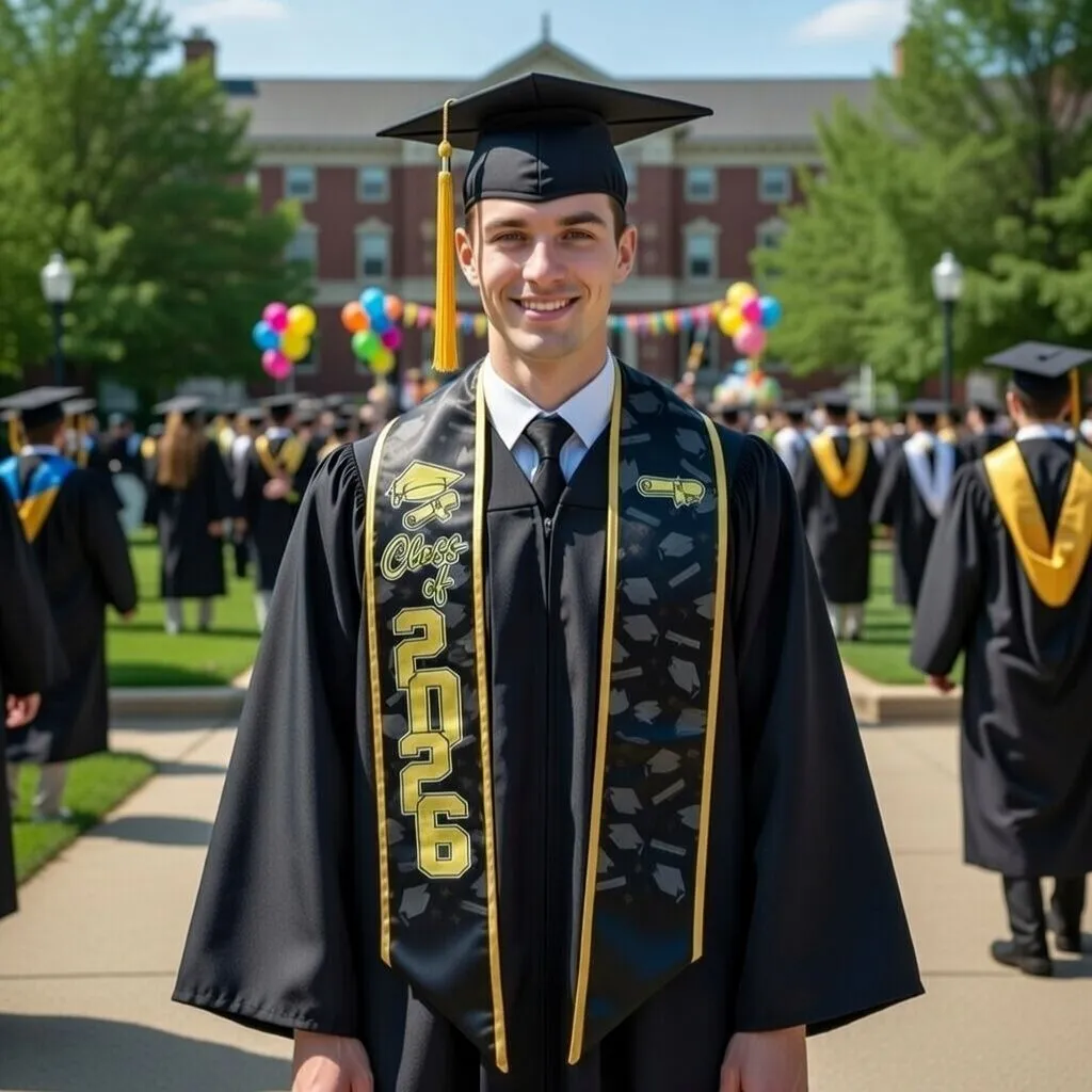 Graduation stoles for the Class of 2026, customizable with names and photos.