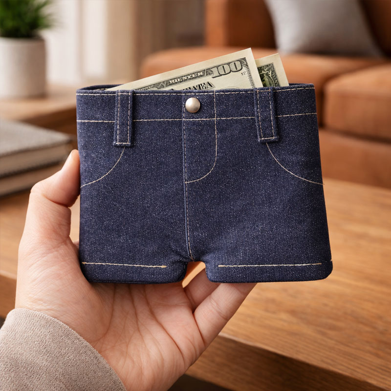 Personalized Denim Shorts Wallet - Customizable with Name