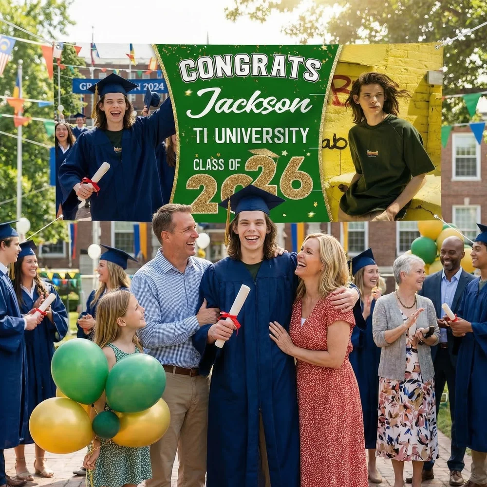 Personalized Multicolor Congrats Photo Banner with Name and Year Graduation Party Decor School Events Gift for Graduates