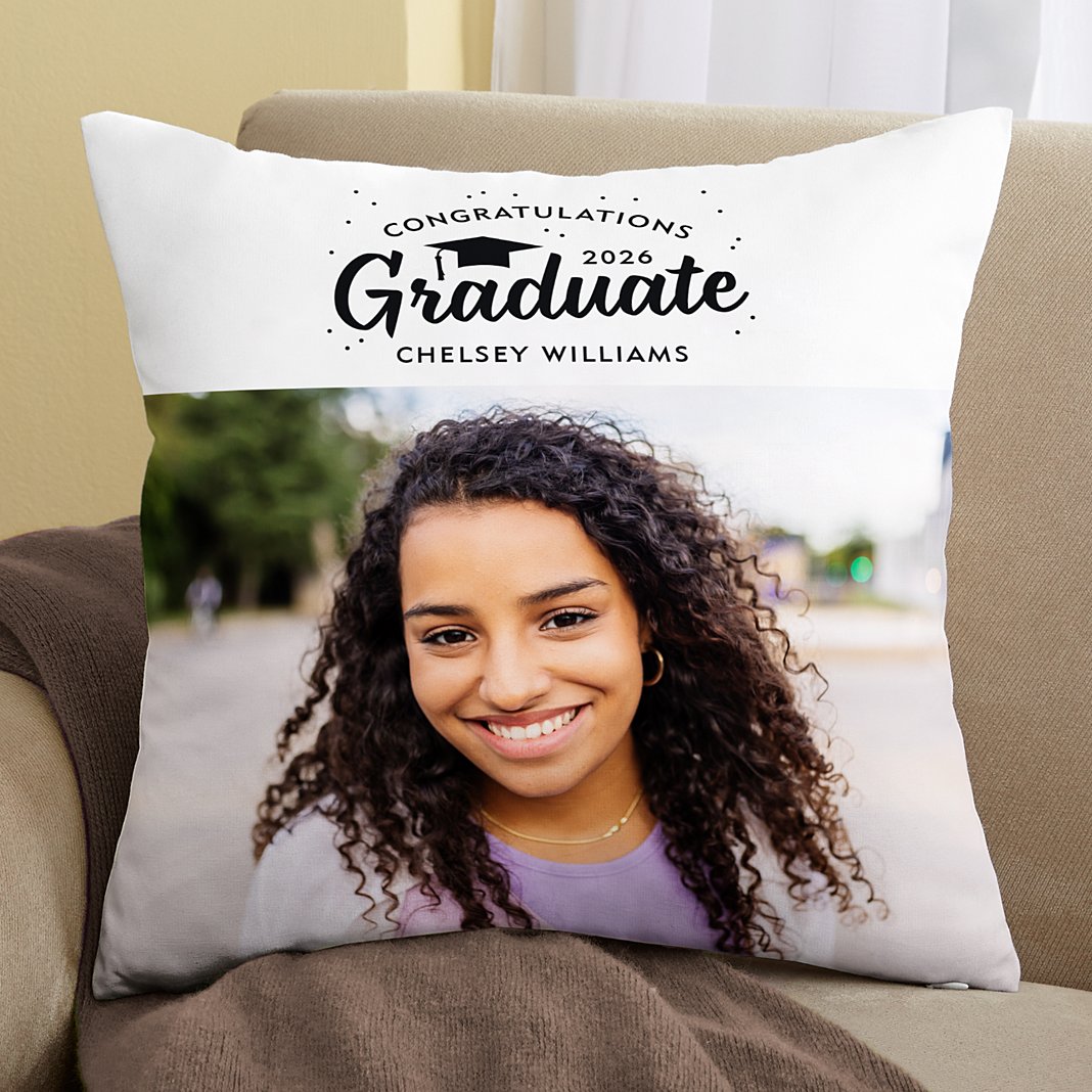 Graduation photo pillow "Cherished Caps & Tassels" Custom Graduation Photo Pillow