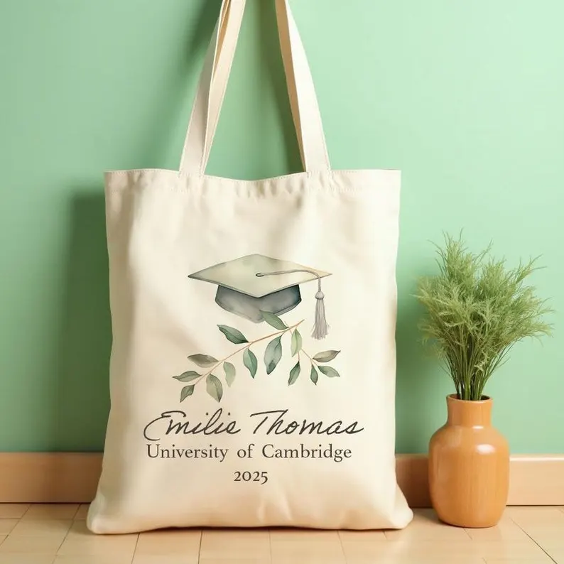 Personalized Graduation Tote Bags - Customized Name Canvas Bags as Gifts