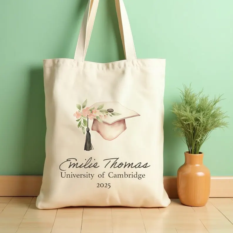 Personalized Graduation Tote Bags - Customized Name Canvas Bags as Gifts