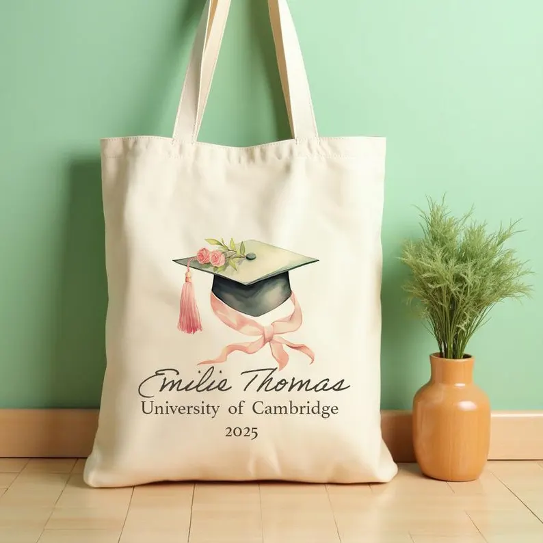 Personalized Graduation Tote Bags - Customized Name Canvas Bags as Gifts