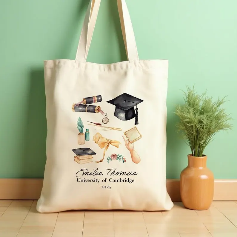 Personalized Graduation Tote Bags - Customized Name Canvas Bags as Gifts