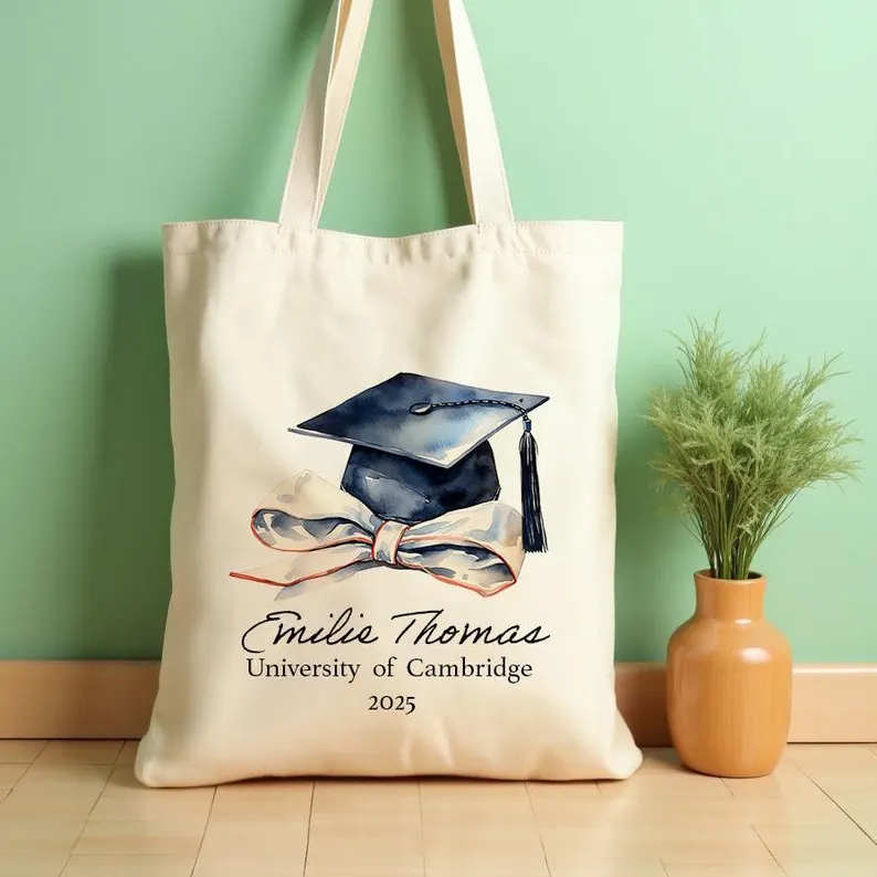 Personalized Graduation Tote Bags - Customized Name Canvas Bags as Gifts