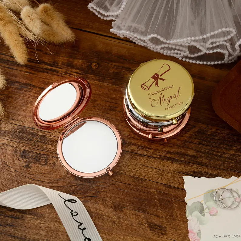 A personalized graduation gift mirror with engraved lettering, perfect for the 2026 graduating class. A customized college gift for your daughter, a meaningful graduation keepsake.