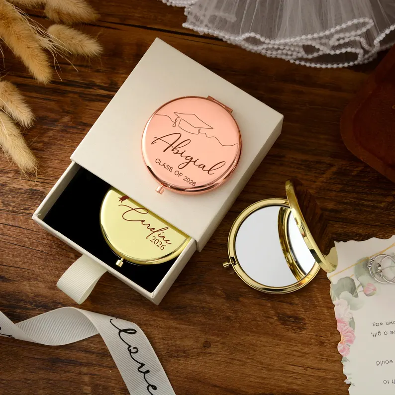 A personalized graduation gift mirror with engraved lettering, perfect for the 2026 graduating class. A customized college gift for your daughter, a meaningful graduation keepsake.