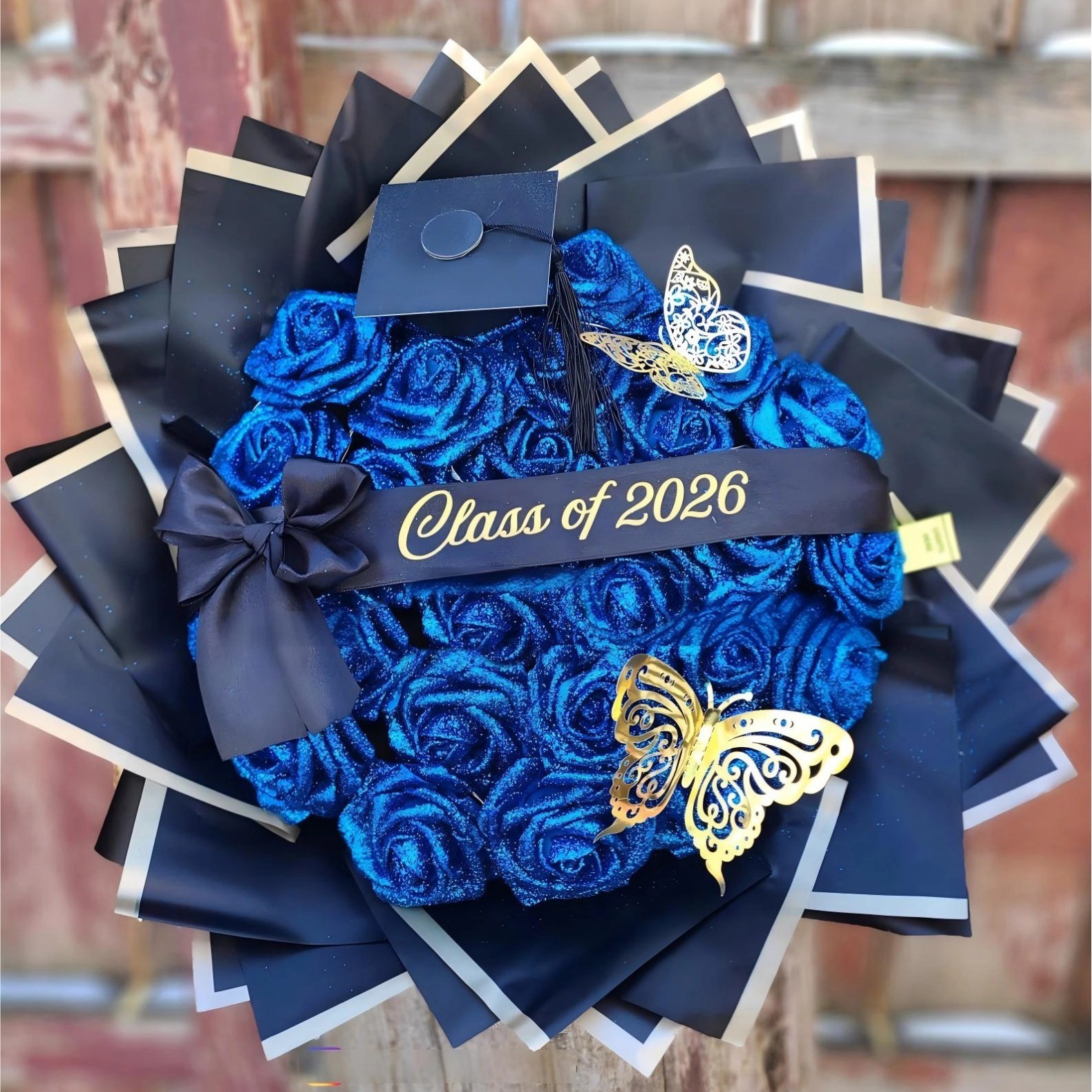 "Forever in Bloom" Custom Class of 2026 Glitter Rose Graduation Bouquet Keepsake