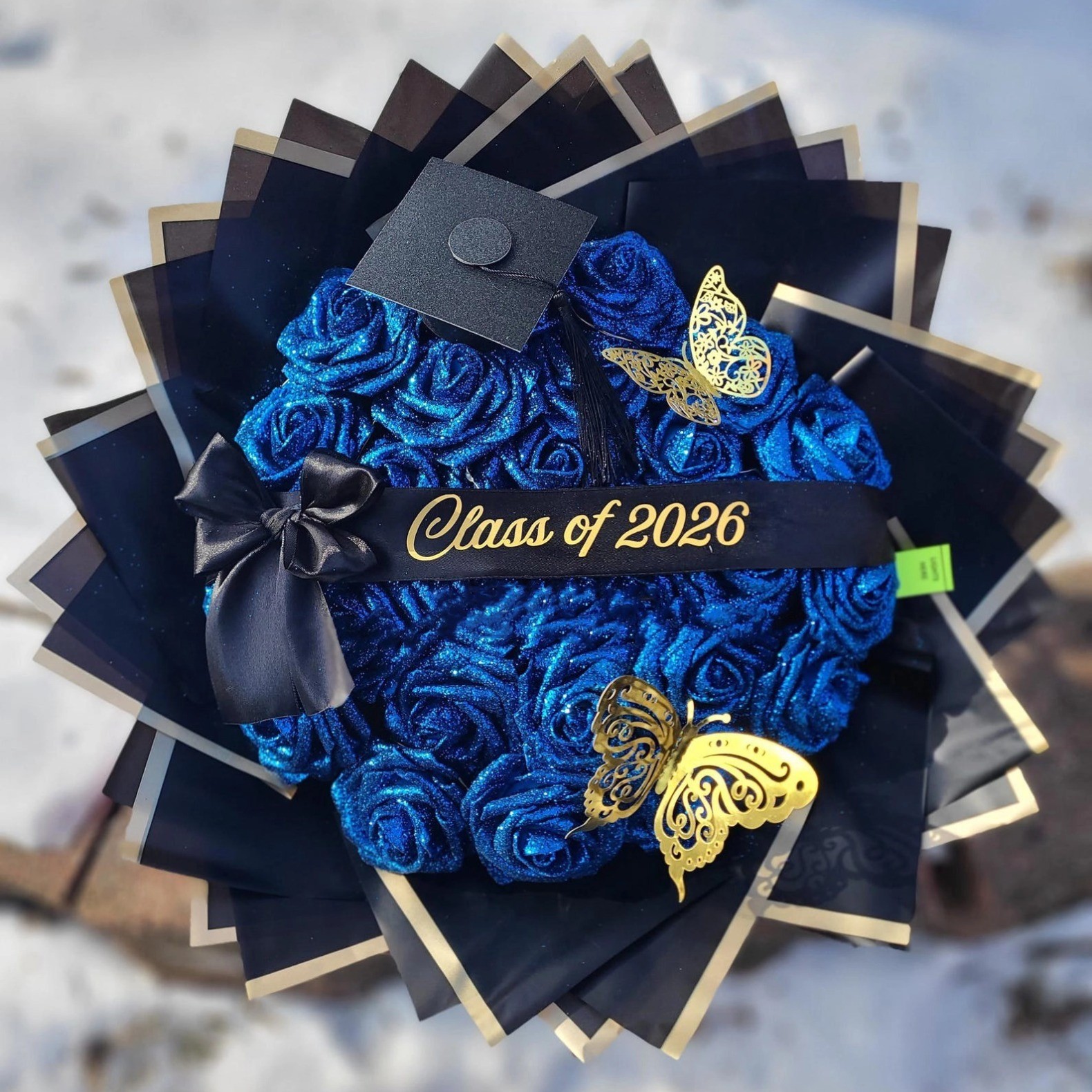 "Forever in Bloom" Custom Class of 2026 Glitter Rose Graduation Bouquet Keepsake