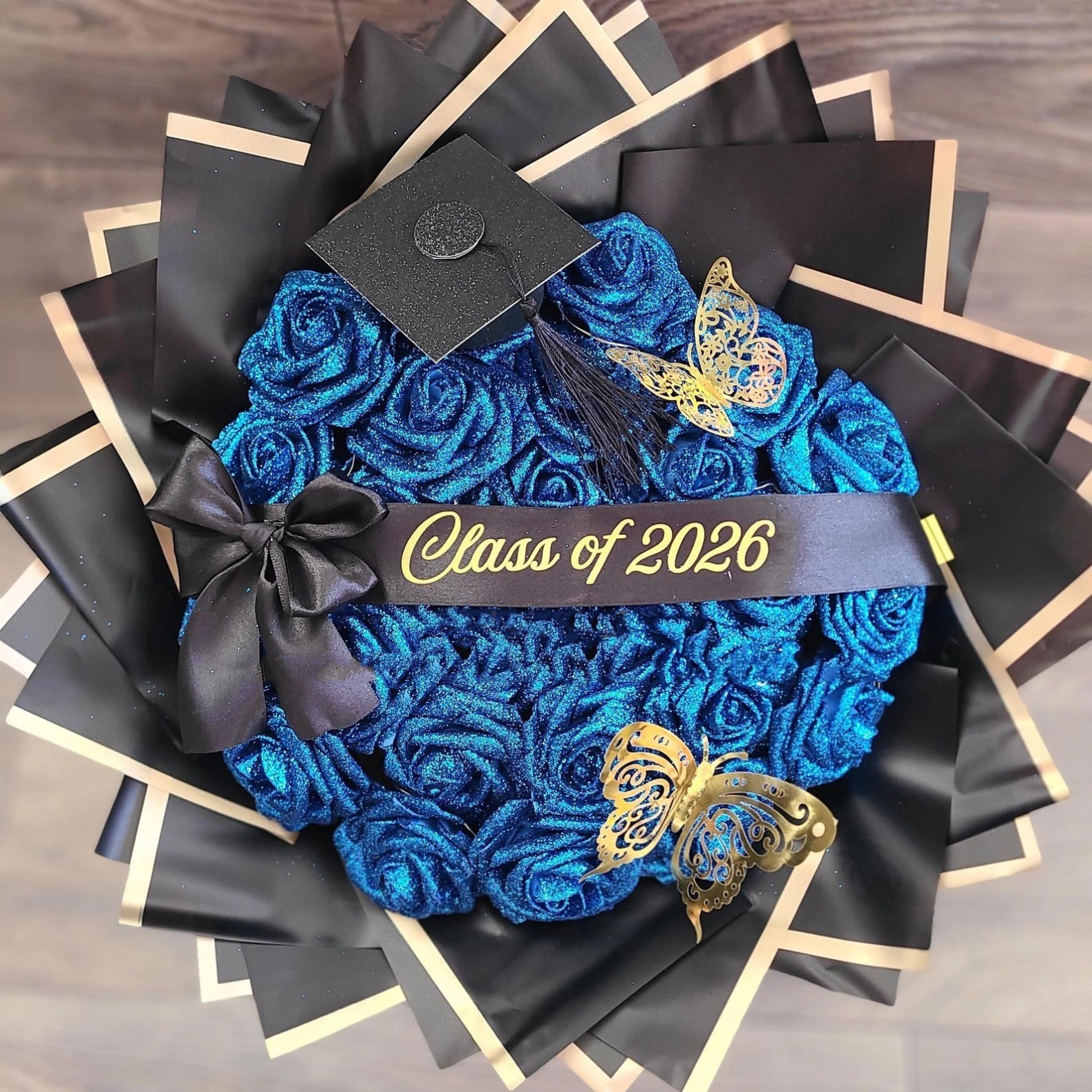 "Forever in Bloom" Custom Class of 2026 Glitter Rose Graduation Bouquet Keepsake