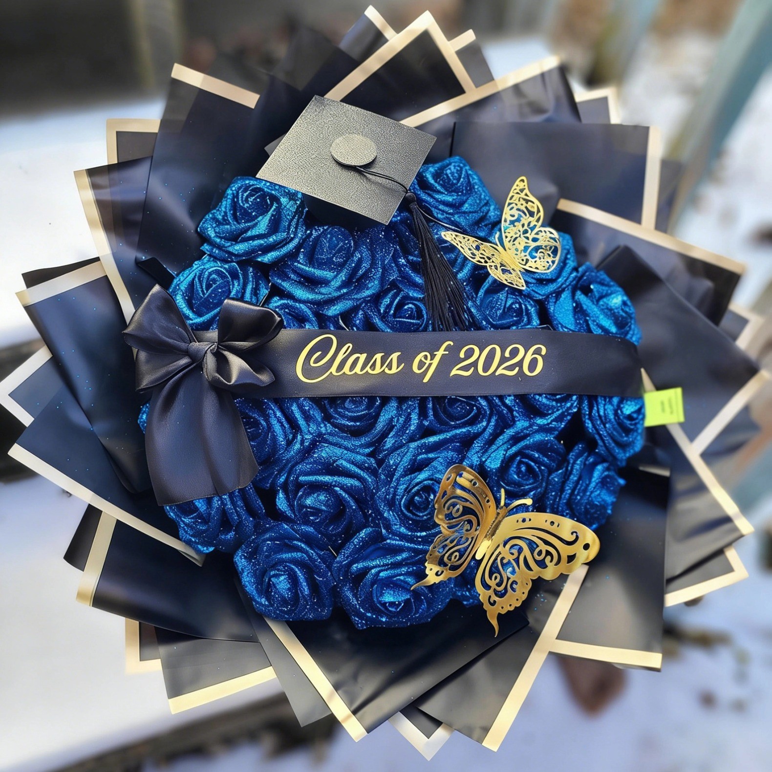 "Forever in Bloom" Custom Class of 2026 Glitter Rose Graduation Bouquet Keepsake