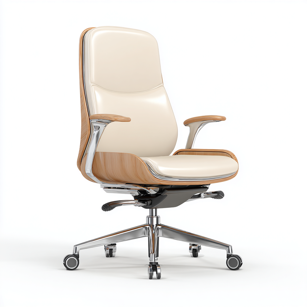 Sillas de oficina con reposabrazos de madera 60x60x110 cm - Color crema - Estilo moderno-Pinegethaus