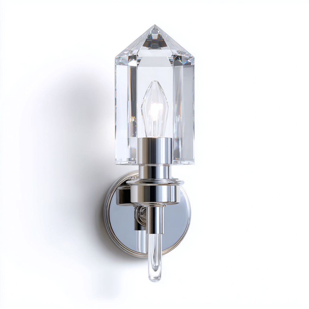 Aplique de pared - Metal y vidrio - 12x10x28 cm - Plateado-Transparente - Diseño moderno para interior-Pinegethaus