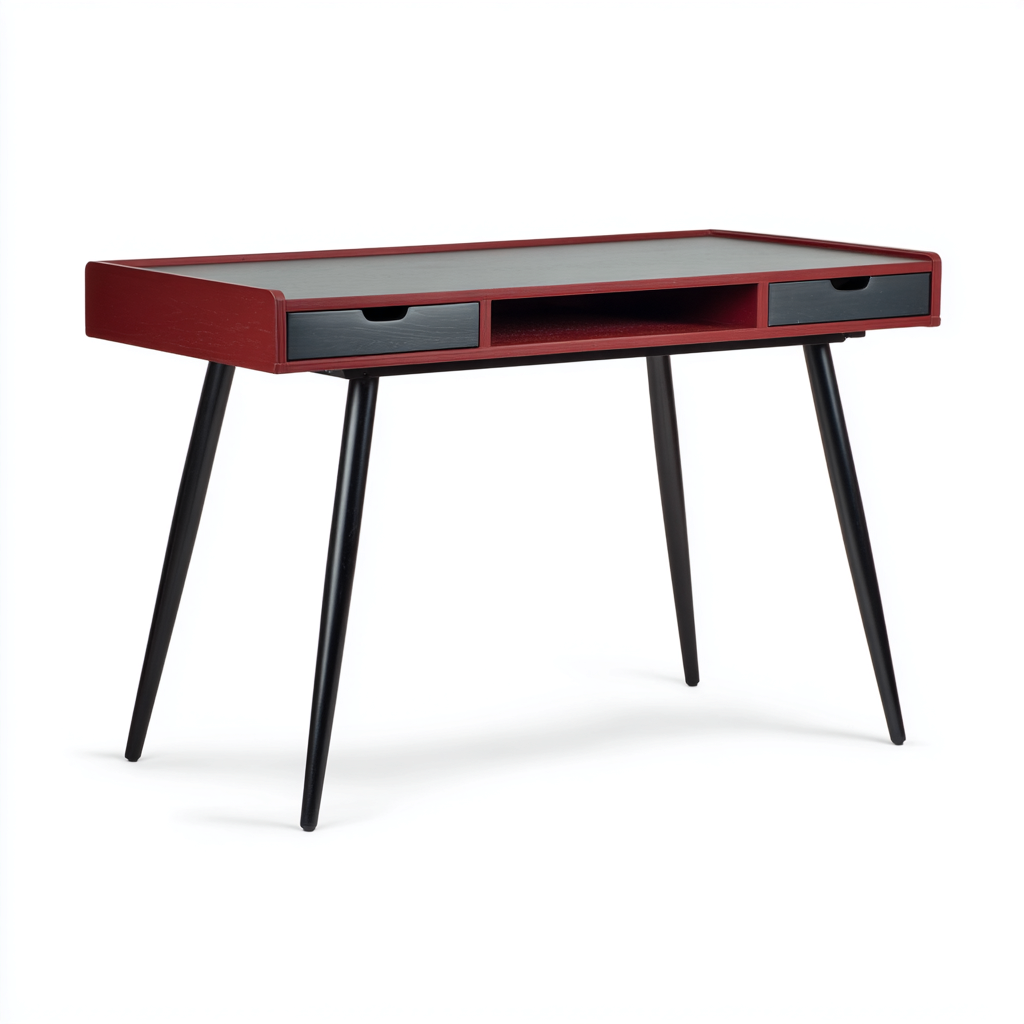 Mesas de oficina madera 110x55x75 cm - Rojo oscuro-Negro - Diseño moderno-Pinegethaus