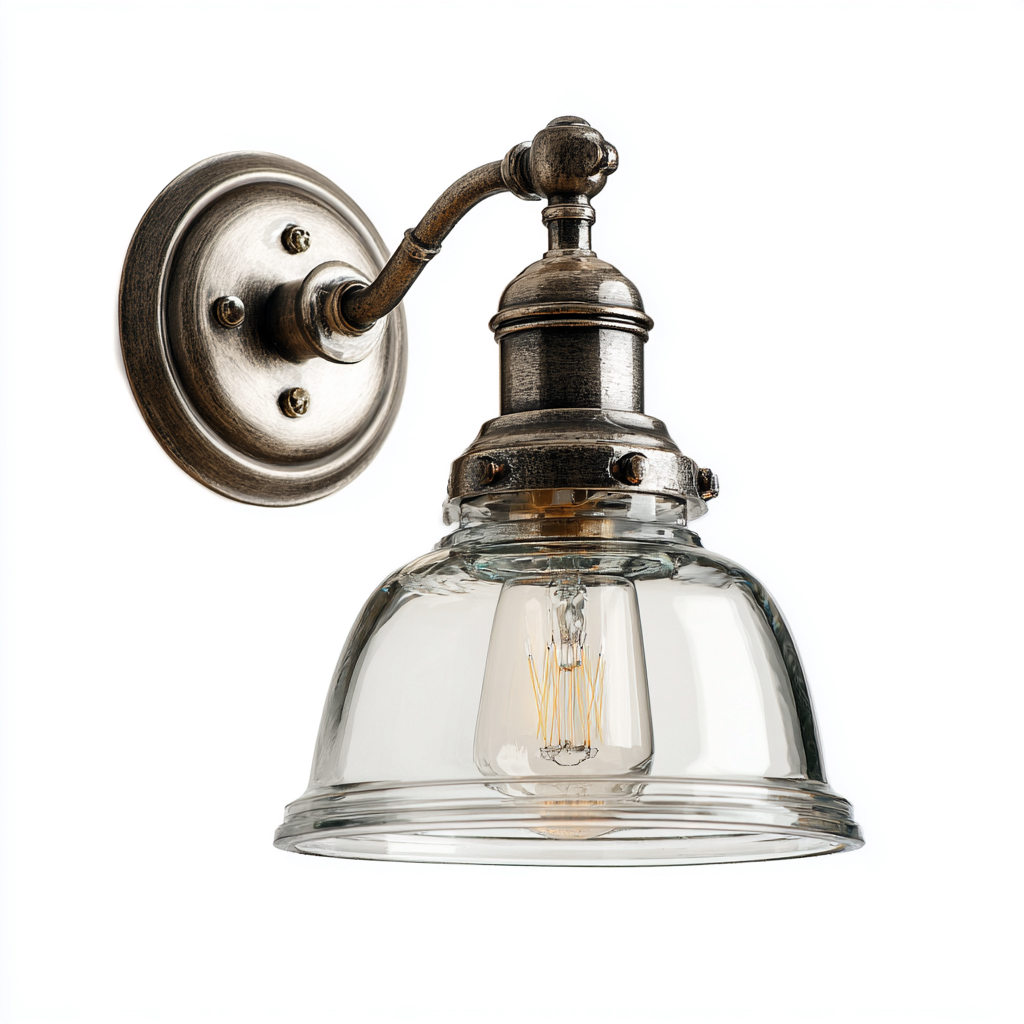 Aplique de pared metal vidrio 22x18x28 cm - plateado envejecido - estilo industrial vintage-Pinegethaus