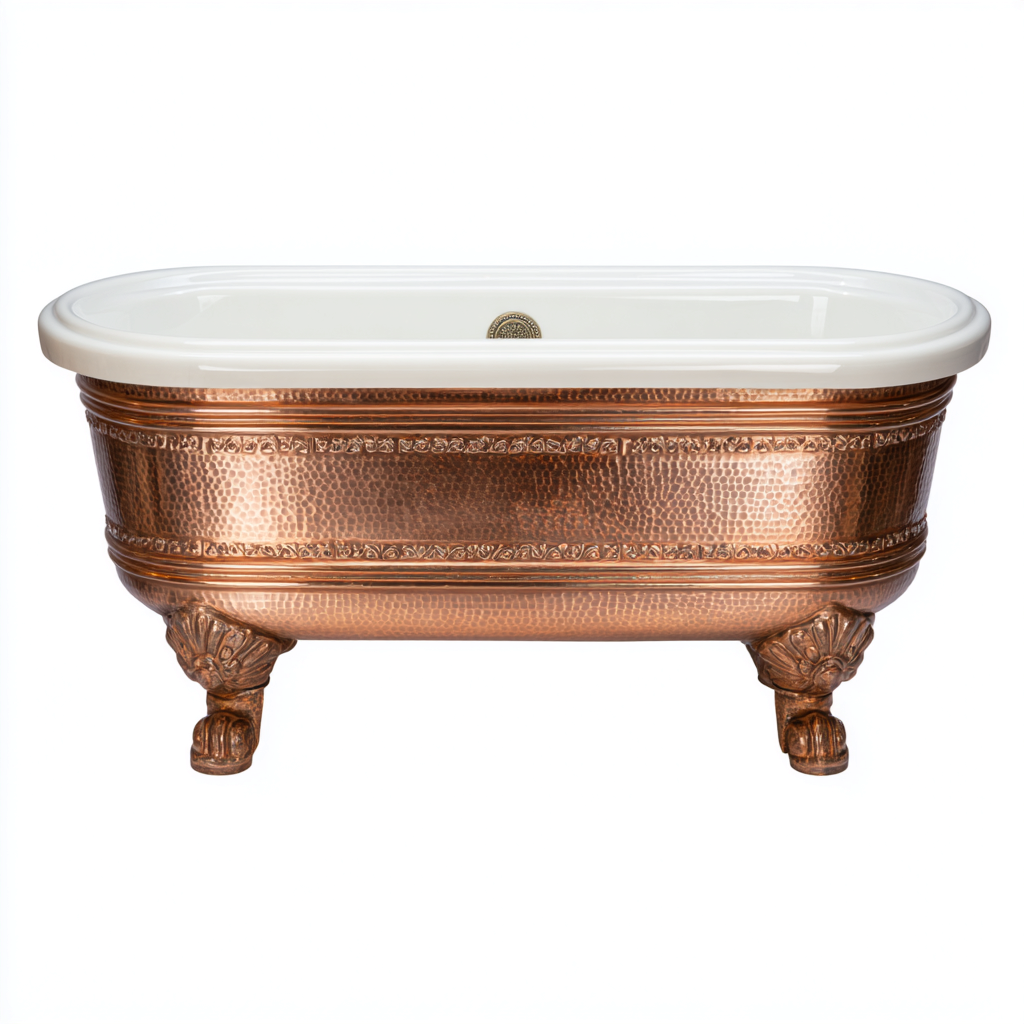 Bañera clásica de cobre 162x72x60 cm cobre-blanco estilo vintage-Pinegethaus