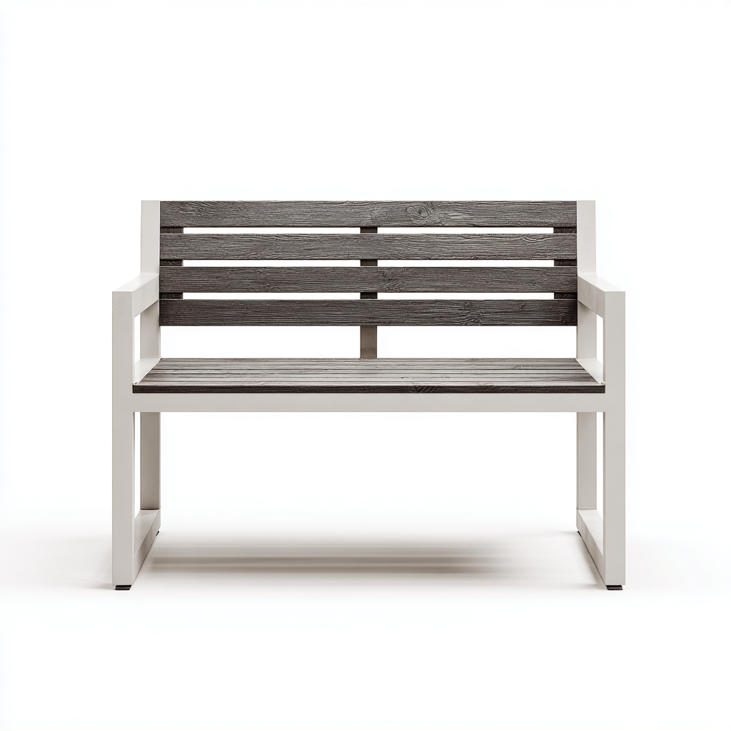 Banco de jardín metal y madera 120x40x82 cm - gris-blanco - diseño moderno apto para exterior-Pinegethaus