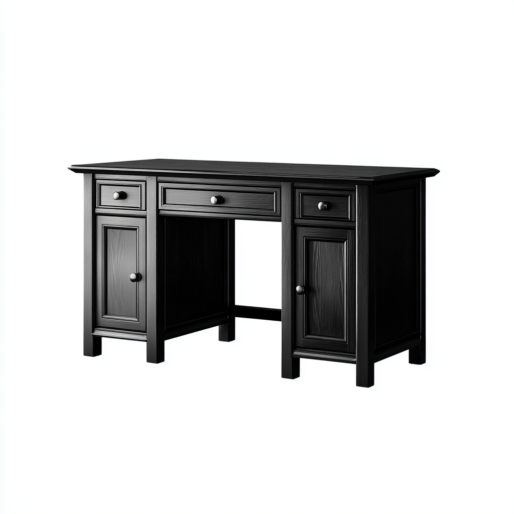 Mesas de oficina de madera maciza 120x60x75 cm - Negro - Estilo clásico-Pinegethaus