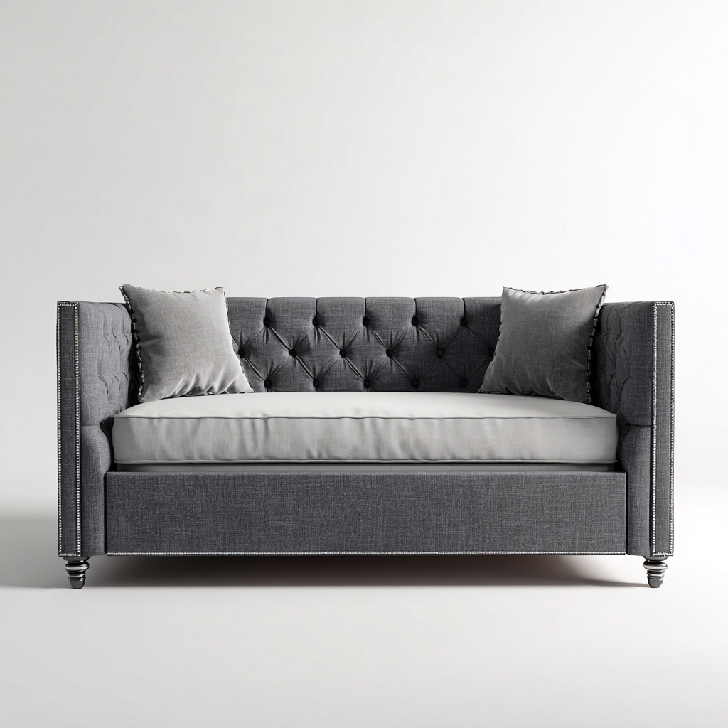 Sofá cama tela 200x90x95 cm gris para dormitorio - diseño moderno-Pinegethaus