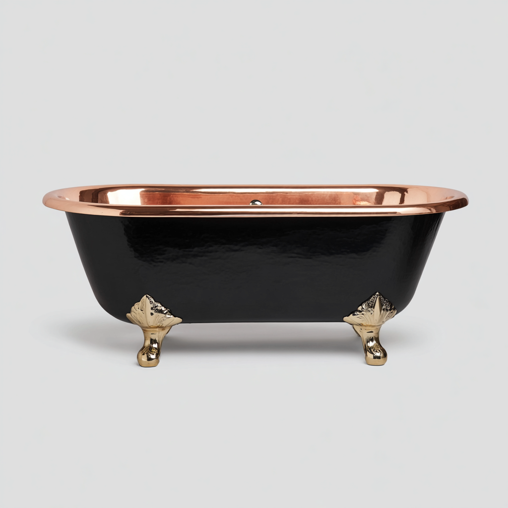 Bañera clásica de cobre 160x68x58 cm negro-cobre estilo vintage-Pinegethaus