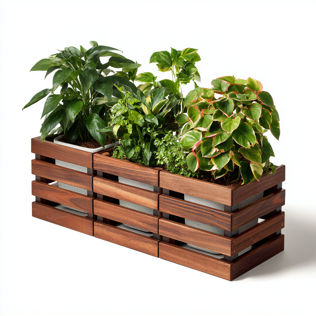 Macetero de jardín - madera-metal - 90x35x32 cm - marrón-gris - diseño modular-Pinegethaus