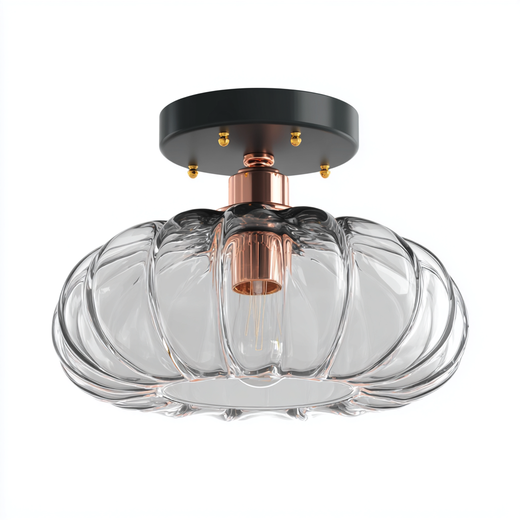 Lámpara de techo - metal y vidrio - 28x28x22 cm - negro-cobre - diseño moderno-Pinegethaus