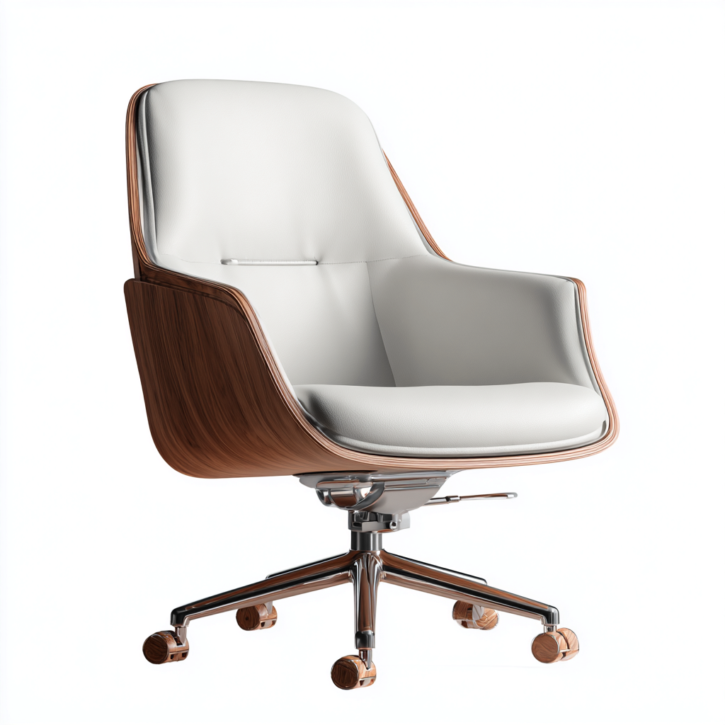 Sillas de oficina diseño moderno 65x65x100 cm - Blanco-Nogal - Giratoria ergonómica-Pinegethaus