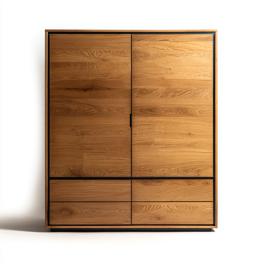 Armario madera MDF 120x55x200 cm - roble natural-negro - diseño moderno con puertas-Pinegethaus