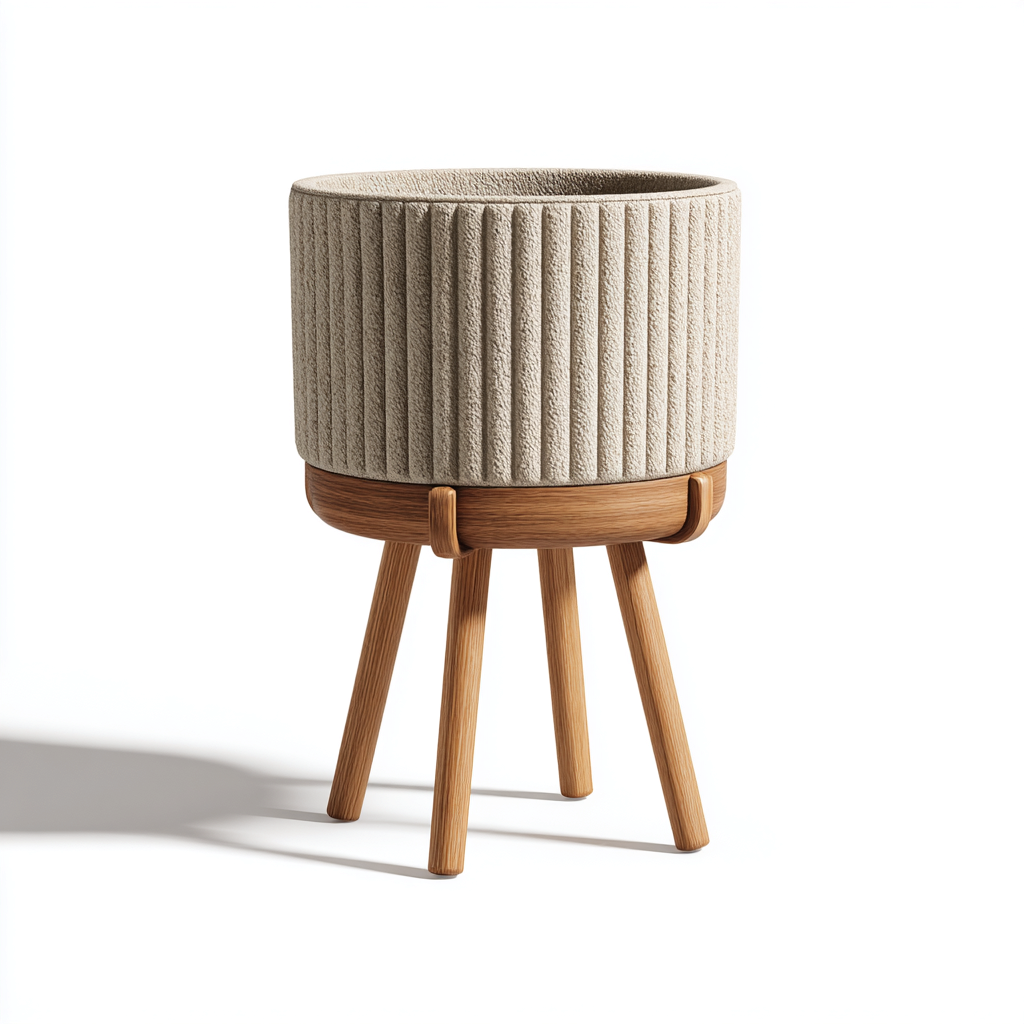 Maceteros y soportes maceta texturizada con base de madera 30x30x55 cm beige diseño contemporáneo-Pinegethaus