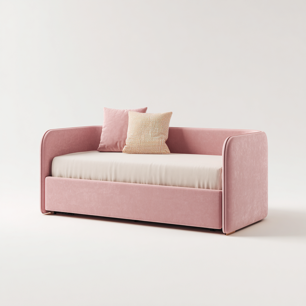 Sofá cama tapizado 200x100x95 cm - rosa - diseño moderno-Pinegethaus