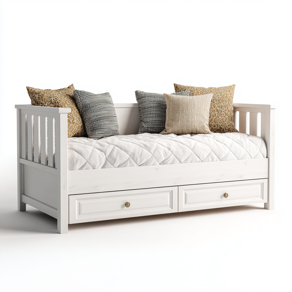 Sofá cama de madera 200x100x95 cm - blanco - diseño clásico para dormitorio-Pinegethaus