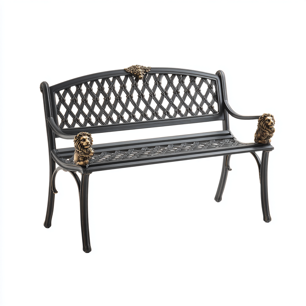 Banco de jardín metal 118x60x85 cm - negro-dorado - diseño clásico-Pinegethaus