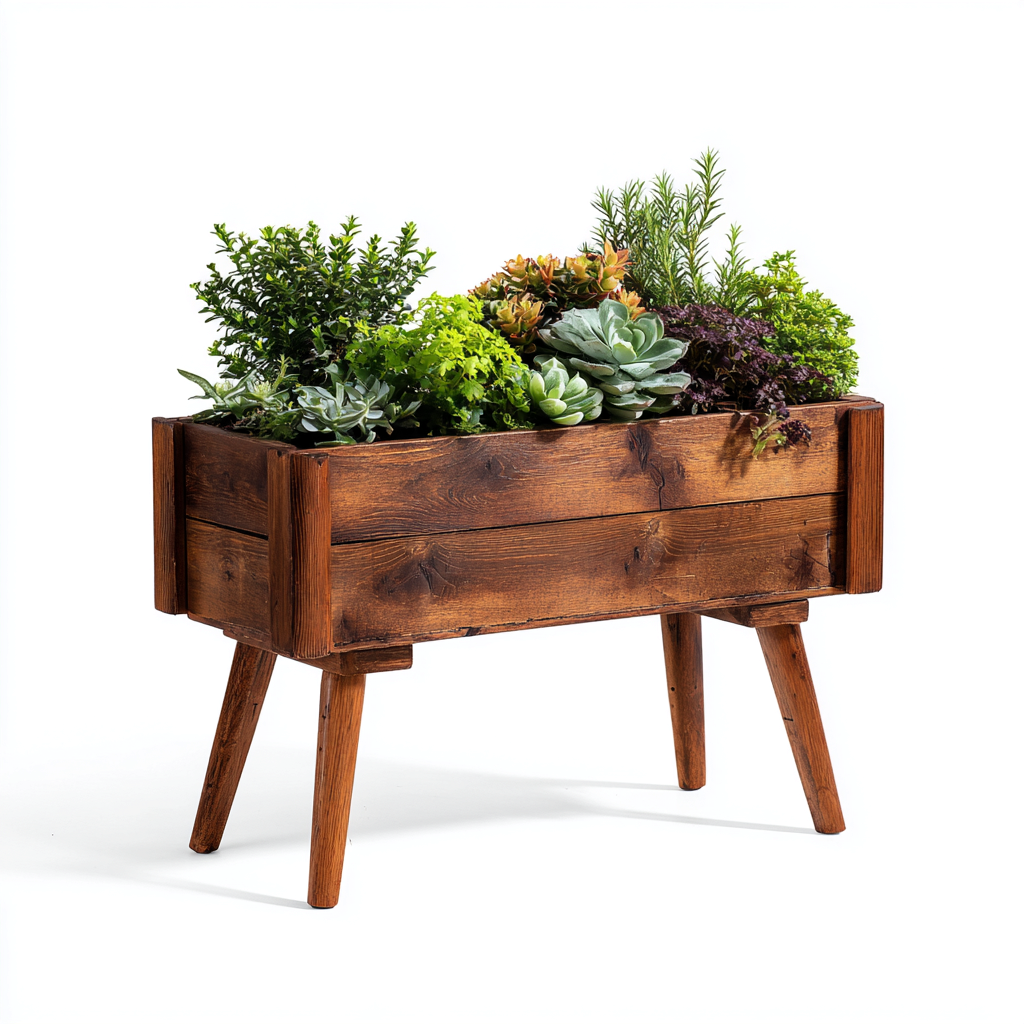 Maceteros y soportes jardinera elevada de madera 70x30x55 cm marrón diseño rústico para plantas-Pinegethaus