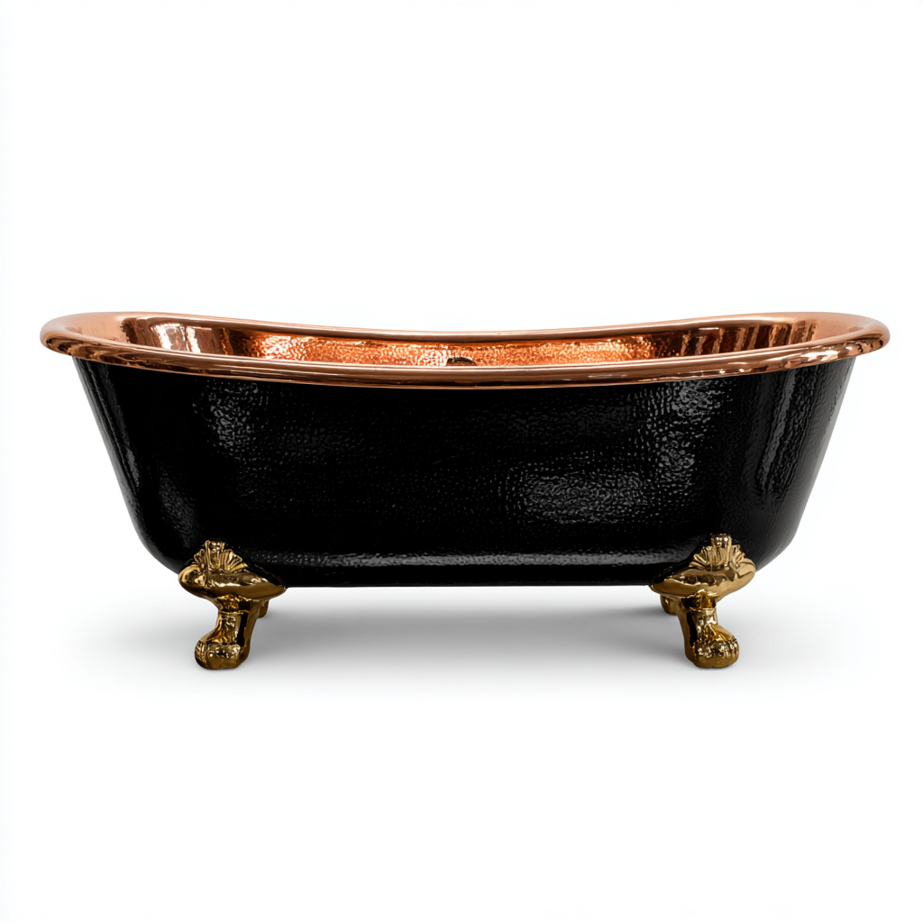 Bañera clásica de cobre 158x70x60 cm negro-cobre estilo vintage-Pinegethaus