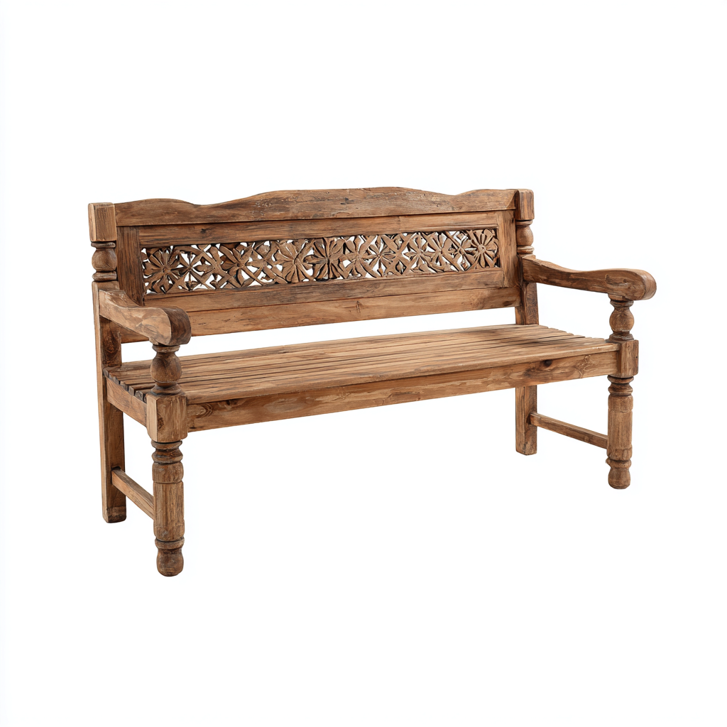 Banco de jardín madera maciza 135x62x96 cm marrón diseño rústico tallado-Pinegethaus