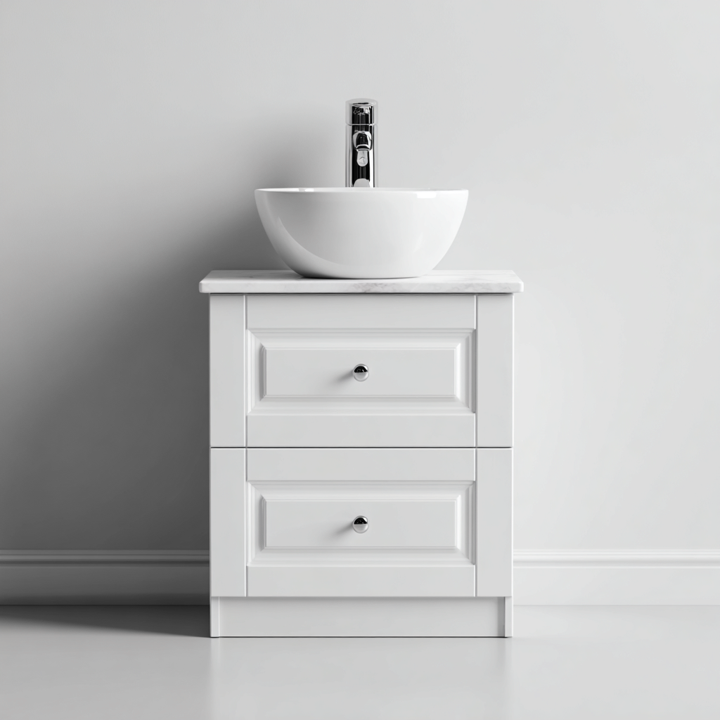 Muebles de baño con lavabo - Madera-Cerámica - 70x45x85 cm - Blanco - Diseño clásico para cuarto de baño-Pinegethaus