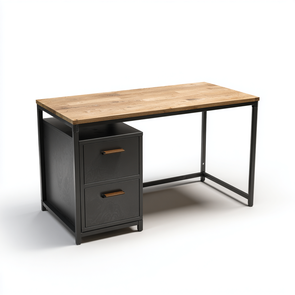 Mesas de oficina madera-metal 140x60x75 cm - Negro-madera - Estilo industrial-Pinegethaus