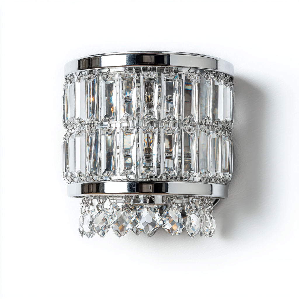 Aplique de pared - metal y cristal - 20x12x24 cm - plata - diseño elegante-Pinegethaus