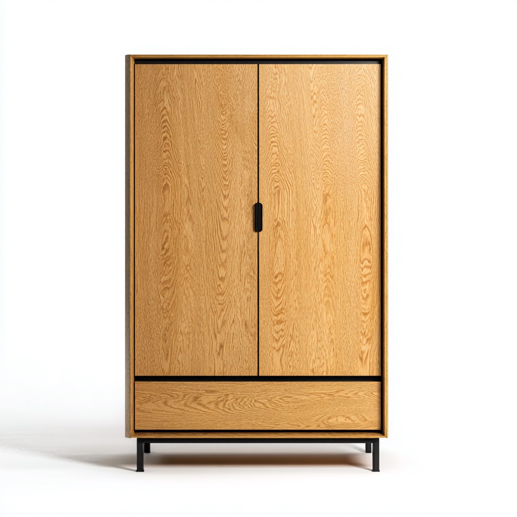 Armario ropero de madera 110x55x185 cm - madera natural - 2 puertas + 1 cajón-Pinegethaus