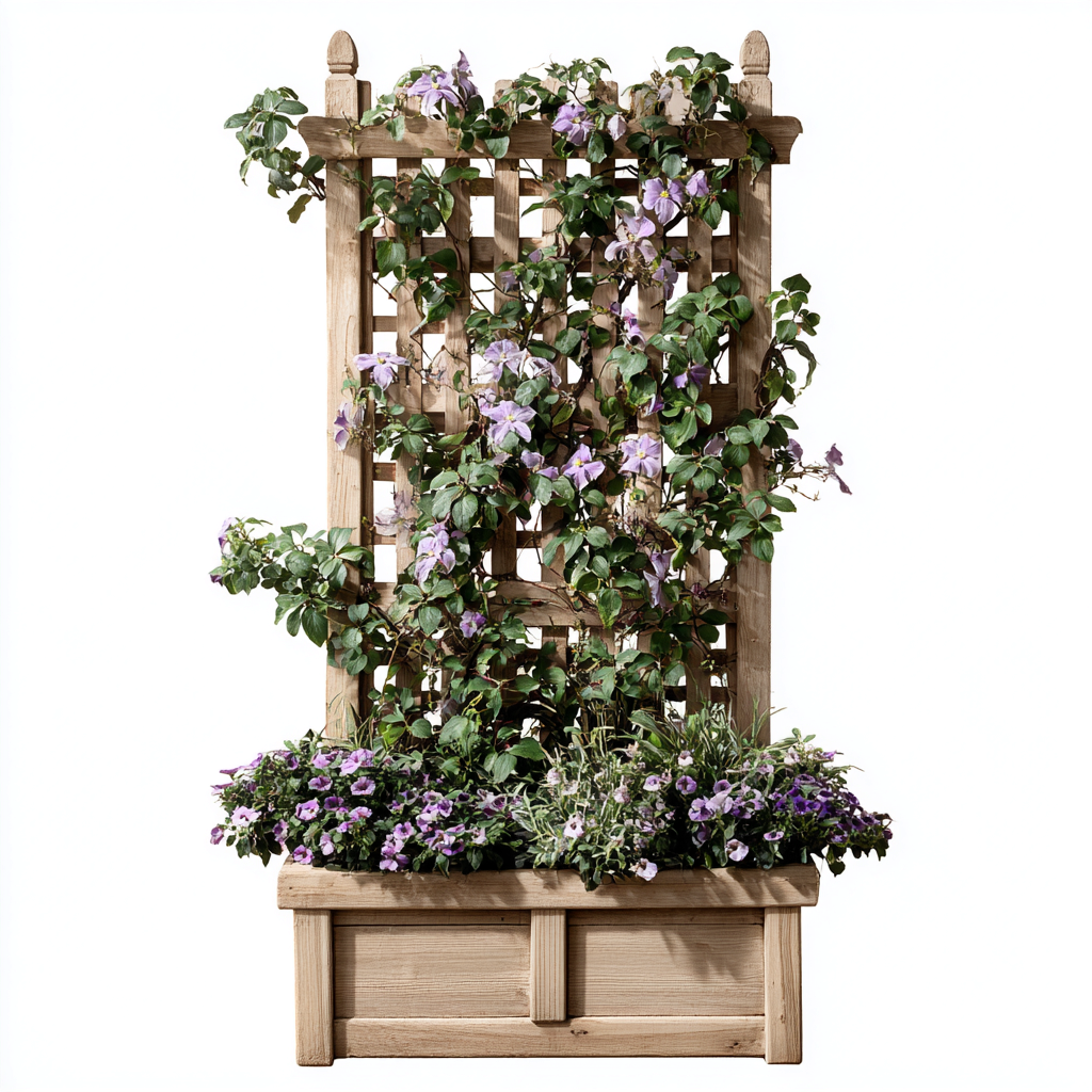 Macetero con celosía de madera 80x40x160 cm - natural - diseño para trepadoras-Pinegethaus