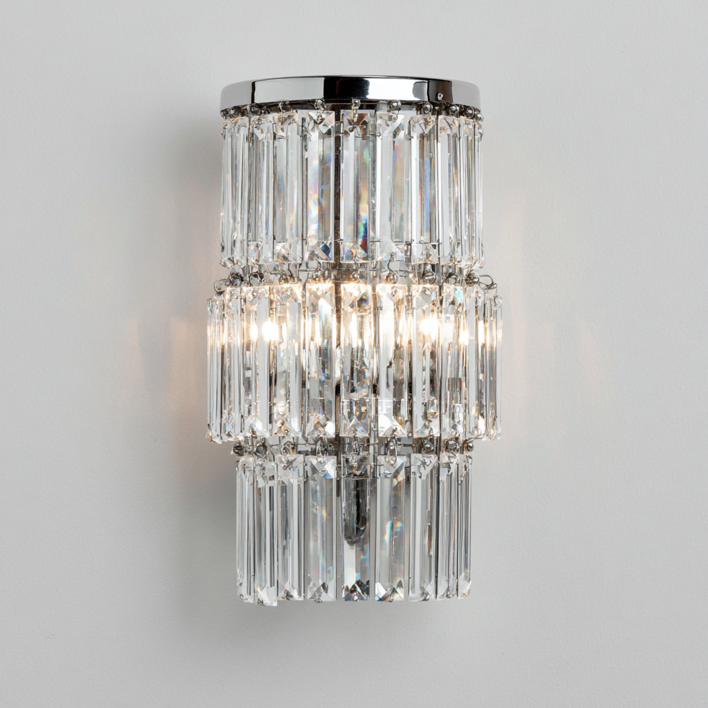 Aplique de pared - Metal y cristal - 18x12x30 cm - Plateado-Transparente - Diseño elegante para interior-Pinegethaus