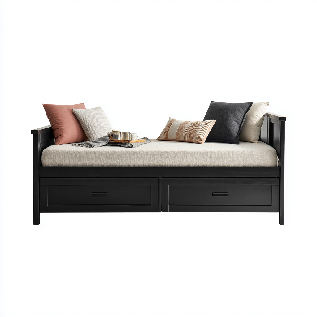 Sofá cama de madera 200x100x90 cm - negro - diseño moderno para dormitorio-Pinegethaus