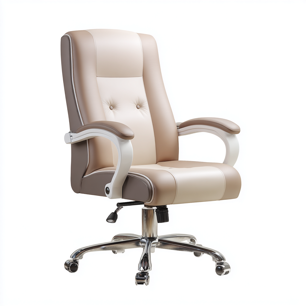 Silla de oficina piel sintética 68x68x115 cm - beige-blanco - diseño ergonómico-Pinegethaus